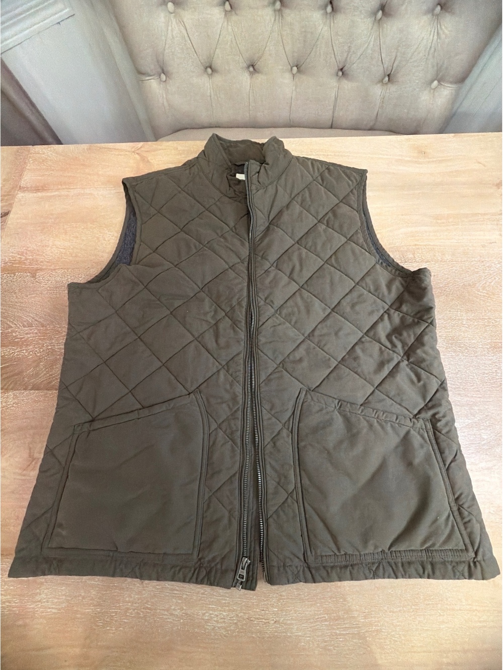 GAP Diamond Quilted Full Zip Utility Vest Olive Green Mock Neck Men’s XL